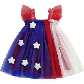 Baby Girl 4th of July Outfit Mesh Tulle Sleeveless Princess Dress 6 9 12 18 Months 2 3 4 T