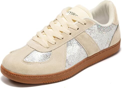 Women’s Glitter Sparkly Fashion Sneakers – Classic Retro Lace-Up Trainers with Non-Slip Gum Sole and Cushioned Insole for Casual Walking Street Style in Saudi Arabia