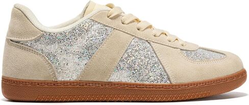 Women’s Glitter Sparkly Fashion Sneakers – Classic Retro Lace-Up Trainers with Non-Slip Gum Sole and Cushioned Insole for Casual Walking Street Style in Saudi Arabia