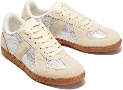 Women’s Glitter Sparkly Fashion Sneakers – Classic Retro Lace-Up Trainers with Non-Slip Gum Sole and Cushioned Insole for Casual Walking Street Style in Saudi Arabia