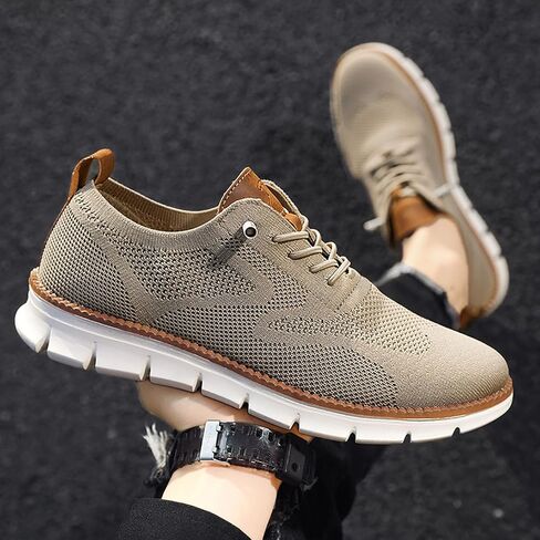 Breeze Men's Urban Ultra Mesh Mesh Dress Sneakers - أحذية المشي غير الرسمية للأعمال (Khaki ، 11) in Kuwait