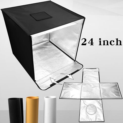 مربع ضوء استوديو Mini Photo Mini المحمول ، مصابيح LED قابلة للضبط مع 3 خلفيات قابلة للإزالة ، مثالية للمجوهرات ، تصوير المنتجات الصغيرة ، للمبتدئين أو المحترفين (24 * 24inch) in Saudi Arabia