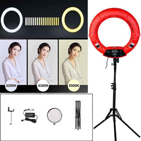 Yidoblo18 Dimmable Fluorescent Ring Light Kit: 96W 5500K Ring Light, Light Stand, Soft Tube, Filter and Bag for Photography YouTube Self Video Make-up (Red-FD-48II) in Saudi Arabia