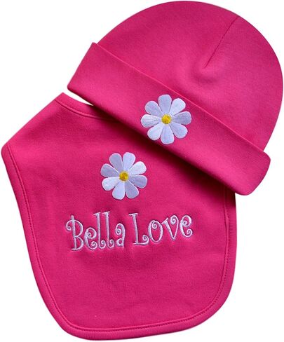Personalized Baby Girl Bib with Matching Hat Featuring Daisy with Custom Name New Baby Gift Set in Saudi Arabia