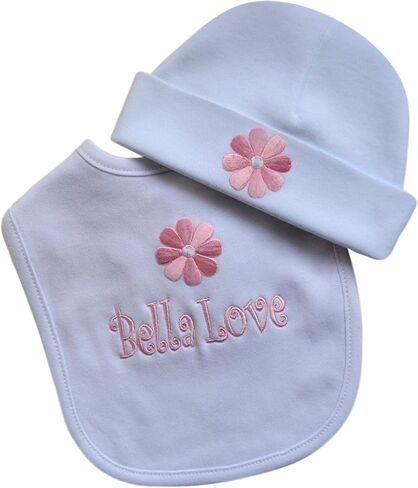 Personalized Baby Girl Bib with Matching Hat Featuring Daisy with Custom Name New Baby Gift Set in Saudi Arabia