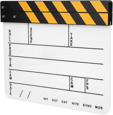 30x25CM Mini Acrylic Clapper Board, Director Scene Film Editing Prop Action Board with Whiteboard Pen for Shoot PropsAdvertisingHome DecorationCosplayBackground (Yellow Stripe in Saudi Arabia