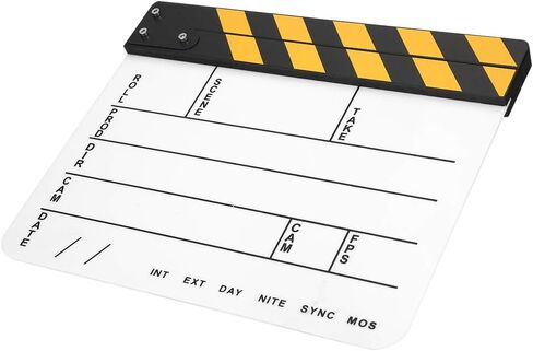 30x25CM Mini Acrylic Clapper Board, Director Scene Film Editing Prop Action Board with Whiteboard Pen for Shoot PropsAdvertisingHome DecorationCosplayBackground (Yellow Stripe in Saudi Arabia