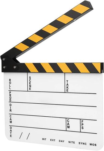 30x25CM Mini Acrylic Clapper Board, Director Scene Film Editing Prop Action Board with Whiteboard Pen for Shoot PropsAdvertisingHome DecorationCosplayBackground (Yellow Stripe in Saudi Arabia