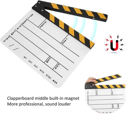 30x25CM Mini Acrylic Clapper Board, Director Scene Film Editing Prop Action Board with Whiteboard Pen for Shoot PropsAdvertisingHome DecorationCosplayBackground (Yellow Stripe in Saudi Arabia