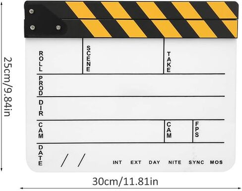 30x25CM Mini Acrylic Clapper Board, Director Scene Film Editing Prop Action Board with Whiteboard Pen for Shoot PropsAdvertisingHome DecorationCosplayBackground (Yellow Stripe in Saudi Arabia