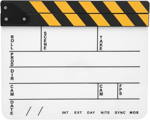 30x25CM Mini Acrylic Clapper Board, Director Scene Film Editing Prop Action Board with Whiteboard Pen for Shoot PropsAdvertisingHome DecorationCosplayBackground (Yellow Stripe in Saudi Arabia