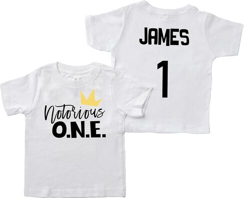 Notorious ONE First Birthday Personalized Short Sleeve T-Shirt for Infant and Toddler Boys with Hip Hop Theme (6-12mo, White) in Saudi Arabia