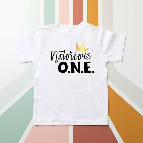 Notorious ONE First Birthday Personalized Short Sleeve T-Shirt for Infant and Toddler Boys with Hip Hop Theme (6-12mo, White) in Saudi Arabia