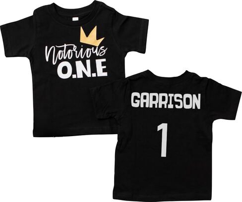 Notorious ONE First Birthday Personalized Short Sleeve T-Shirt for Infant and Toddler Boys with Hip Hop Theme (6-12mo, White) in Saudi Arabia