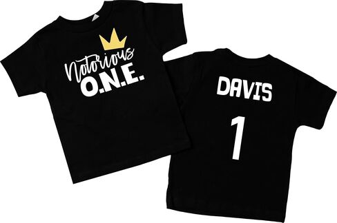 Notorious ONE First Birthday Personalized Short Sleeve T-Shirt for Infant and Toddler Boys with Hip Hop Theme (6-12mo, White) in Saudi Arabia