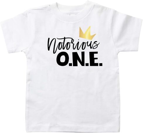 Notorious ONE First Birthday Personalized Short Sleeve T-Shirt for Infant and Toddler Boys with Hip Hop Theme (6-12mo, White) in Saudi Arabia
