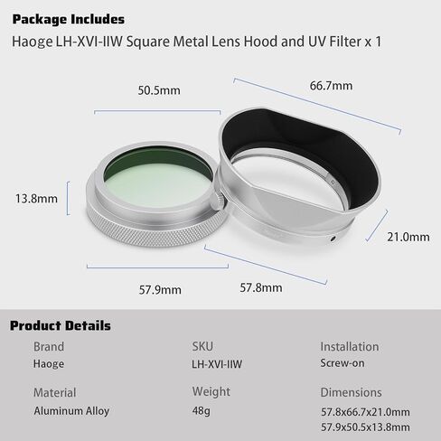 HAOGE MC UV Protection Filter & Square Metal Lens Hood Lens for Fujifilm X100 Series X100VI X100V X100F X100T Camera Association in Kuwait