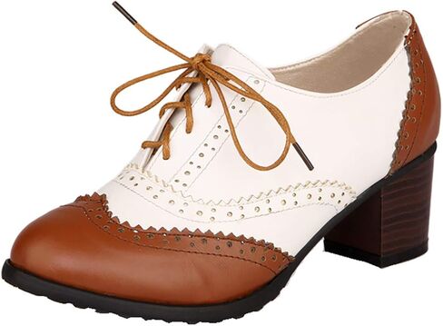 Womens Brogue Oxfords Chunky Block Heel Lace Up Pumps Vintage Dress Shoes in Saudi Arabia