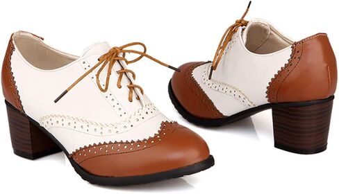 Womens Brogue Oxfords Chunky Block Heel Lace Up Pumps Vintage Dress Shoes in Saudi Arabia