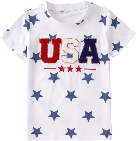 CM C&M WODRO Toddler Boys Girls 4th of July Shirt USA Embroidered Stars Graphic T-Shirt Short Sleeve Kids Patriotic Tee Tops in Kuwait