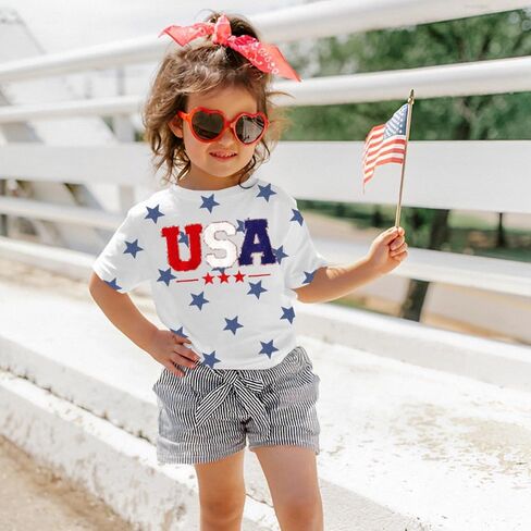 CM C&M WODRO Toddler Boys Girls 4th of July Shirt USA Embroidered Stars Graphic T-Shirt Short Sleeve Kids Patriotic Tee Tops in Kuwait