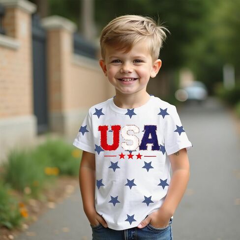CM C&M WODRO Toddler Boys Girls 4th of July Shirt USA Embroidered Stars Graphic T-Shirt Short Sleeve Kids Patriotic Tee Tops in Kuwait