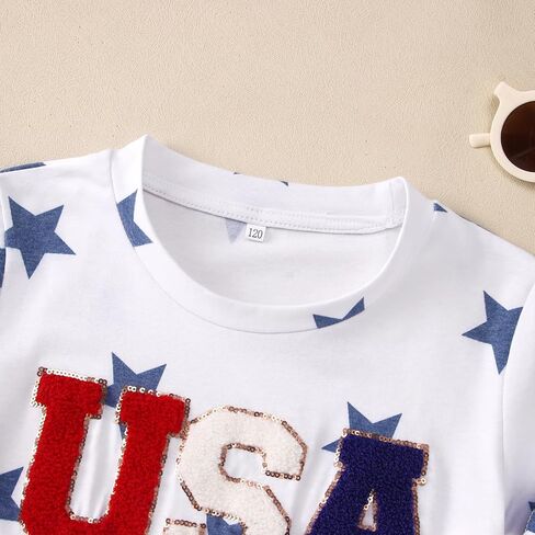 CM C&M WODRO Toddler Boys Girls 4th of July Shirt USA Embroidered Stars Graphic T-Shirt Short Sleeve Kids Patriotic Tee Tops in Kuwait