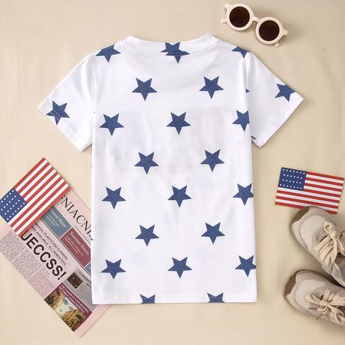 CM C&M WODRO Toddler Boys Girls 4th of July Shirt USA Embroidered Stars Graphic T-Shirt Short Sleeve Kids Patriotic Tee Tops in Kuwait
