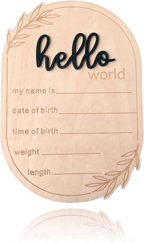 Baby Announcement Sign, 5.91x4.13 Inch Hello World Newborn Sign, Baby Announcement, Hello World Plaque, Newborn Name for Hospital, Ear of Wheat Personalized Name Plaque (Blue) in Kuwait
