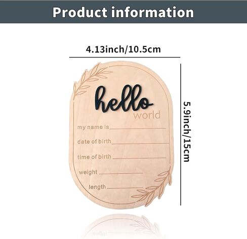 Baby Announcement Sign, 5.91x4.13 Inch Hello World Newborn Sign, Baby Announcement, Hello World Plaque, Newborn Name for Hospital, Ear of Wheat Personalized Name Plaque (Blue) in Kuwait