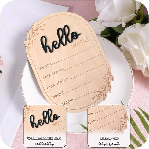 Baby Announcement Sign, 5.91x4.13 Inch Hello World Newborn Sign, Baby Announcement, Hello World Plaque, Newborn Name for Hospital, Ear of Wheat Personalized Name Plaque (Blue) in Kuwait