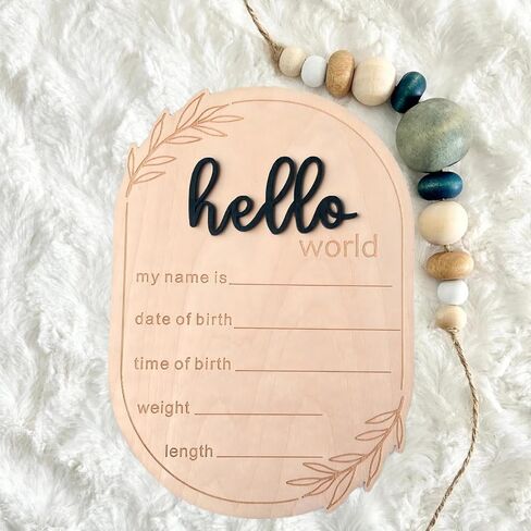 Baby Announcement Sign, 5.91x4.13 Inch Hello World Newborn Sign, Baby Announcement, Hello World Plaque, Newborn Name for Hospital, Ear of Wheat Personalized Name Plaque (Blue) in Kuwait