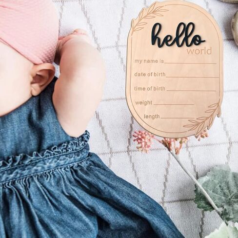 Baby Announcement Sign, 5.91x4.13 Inch Hello World Newborn Sign, Baby Announcement, Hello World Plaque, Newborn Name for Hospital, Ear of Wheat Personalized Name Plaque (Blue) in Kuwait