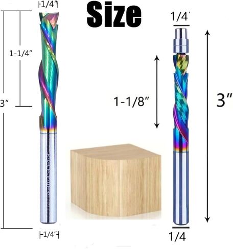 2 أجهزة كمبيوتر لأعلى أسفل ضغط مضغوط حلزوني موجه التوجيه ، 1/4 "شانك كاربايد CNC End Mill ، لأعلى ولأسفل قطع الموجه الحلزوني مع محمل أسفل لقطاعات طحن نقش الخشب نحت النحت in Saudi Arabia