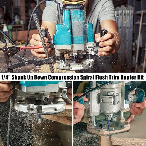 2 أجهزة كمبيوتر لأعلى أسفل ضغط مضغوط حلزوني موجه التوجيه ، 1/4 "شانك كاربايد CNC End Mill ، لأعلى ولأسفل قطع الموجه الحلزوني مع محمل أسفل لقطاعات طحن نقش الخشب نحت النحت in Saudi Arabia