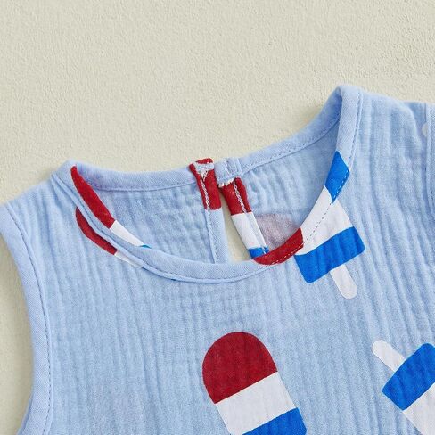 Toddler Baby 4th of July Outfit Cotton Linen Memorial Tank Tops Pants Little Boy Girl Fourth of July 2pc Set in Saudi Arabia