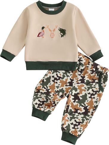 Toddler Baby Boy Fall Winter Clothes Retro Embroidery Duck Hunting Sweatshirt Pullover Camo Pants Outfits in Saudi Arabia
