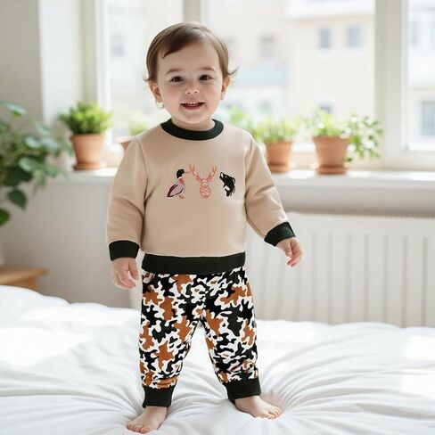 Toddler Baby Boy Fall Winter Clothes Retro Embroidery Duck Hunting Sweatshirt Pullover Camo Pants Outfits in Saudi Arabia