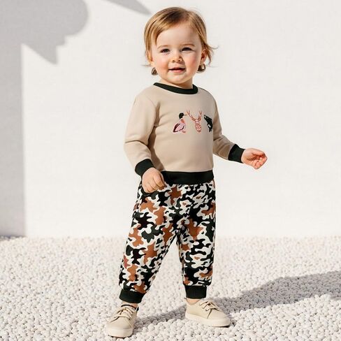 Toddler Baby Boy Fall Winter Clothes Retro Embroidery Duck Hunting Sweatshirt Pullover Camo Pants Outfits in Saudi Arabia