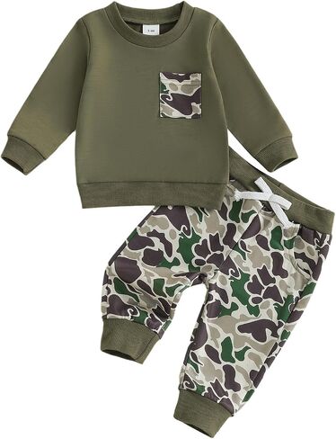 Toddler Baby Boy Fall Winter Clothes Retro Embroidery Duck Hunting Sweatshirt Pullover Camo Pants Outfits in Saudi Arabia