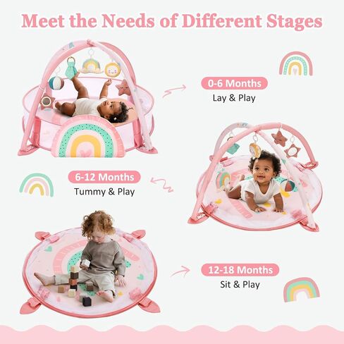 7-in-1 XL طفل كبير اللعب في الجيم ، حصيرة وقت البطن ، حصيرة نشاط الطفل ، صالة الألعاب الرياضية والكرة مع وسادة زمنية للبطن ، 10 كرات ، بطاقات معلمة و 6 ألعاب قوس قزح قابلة للفصل in Kuwait