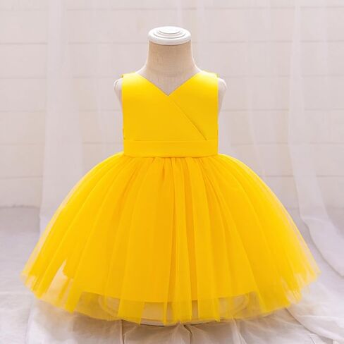 OBEEII Infant Baby Girls Wedding Flower Girl Dress Sleeveless Satin Tutu Dress Bowknot V Back Pageant Birthday Formal Dress in Saudi Arabia