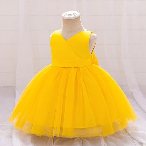 OBEEII Infant Baby Girls Wedding Flower Girl Dress Sleeveless Satin Tutu Dress Bowknot V Back Pageant Birthday Formal Dress in Saudi Arabia