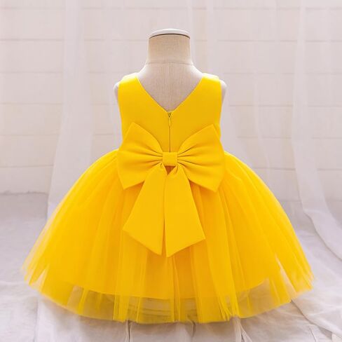 OBEEII Infant Baby Girls Wedding Flower Girl Dress Sleeveless Satin Tutu Dress Bowknot V Back Pageant Birthday Formal Dress in Saudi Arabia