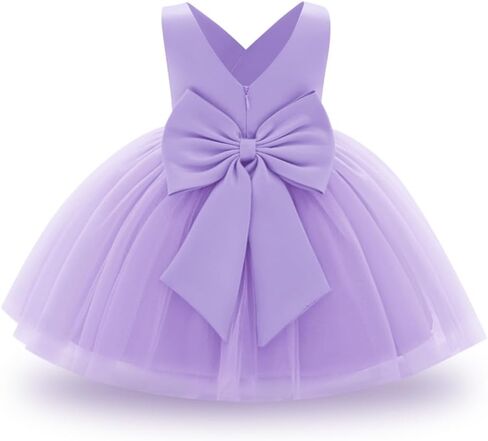 OBEEII Infant Baby Girls Wedding Flower Girl Dress Sleeveless Satin Tutu Dress Bowknot V Back Pageant Birthday Formal Dress in Saudi Arabia
