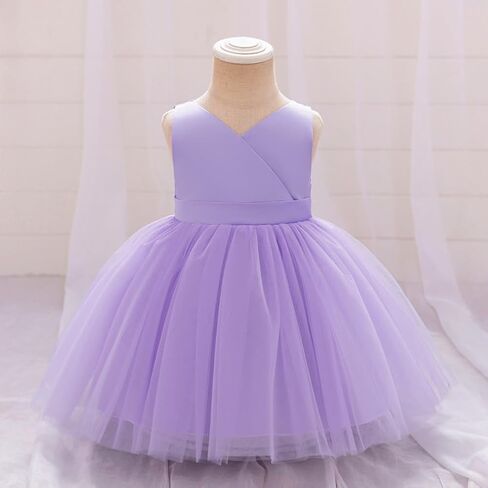 OBEEII Infant Baby Girls Wedding Flower Girl Dress Sleeveless Satin Tutu Dress Bowknot V Back Pageant Birthday Formal Dress in Saudi Arabia