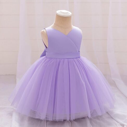 OBEEII Infant Baby Girls Wedding Flower Girl Dress Sleeveless Satin Tutu Dress Bowknot V Back Pageant Birthday Formal Dress in Saudi Arabia