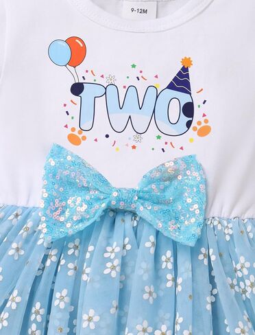 IBTOM CASTLE Baby Girl 1st 2nd Birthday Outfit Blue Sequin Bow Floral Tutu Dress for Cake Smash Photoshoot in Saudi Arabia