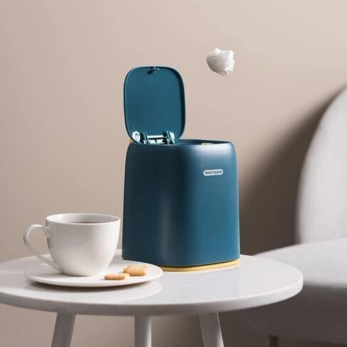 Mini Press-Type Trash Can with Lid, 4L Compact Desktop Trash Bin for Office, Kitchen, Living Room, Home, and Car - Small Storage Bin(Gold) in Kuwait