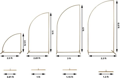 Tableclothsfactory Set of 4 | Gold Metal Wedding Arch Chiara Backdrop Stand, Half Moon Floral Frame Arbor Display - 2.5ft,5ft,6ft,6.5ft in Kuwait